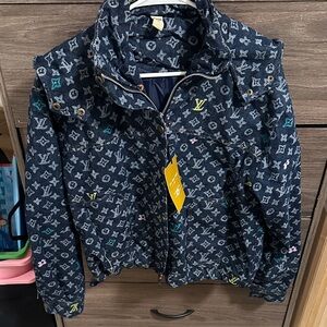 Navy Monogram Denim Jacket with Multicolor Accents size M